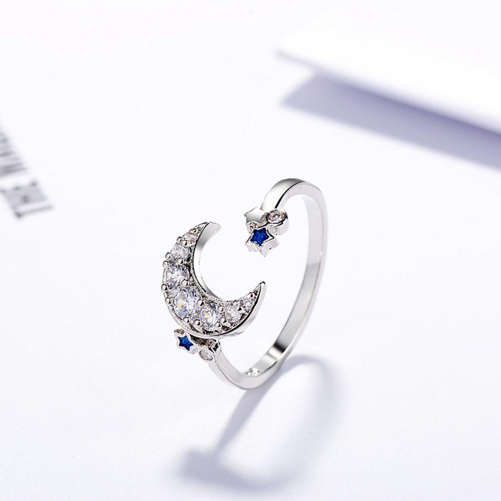 Nhẫn Họa Tiết Trăng Sao Màu Xanh Dương Tinh Tế Cho Nữ