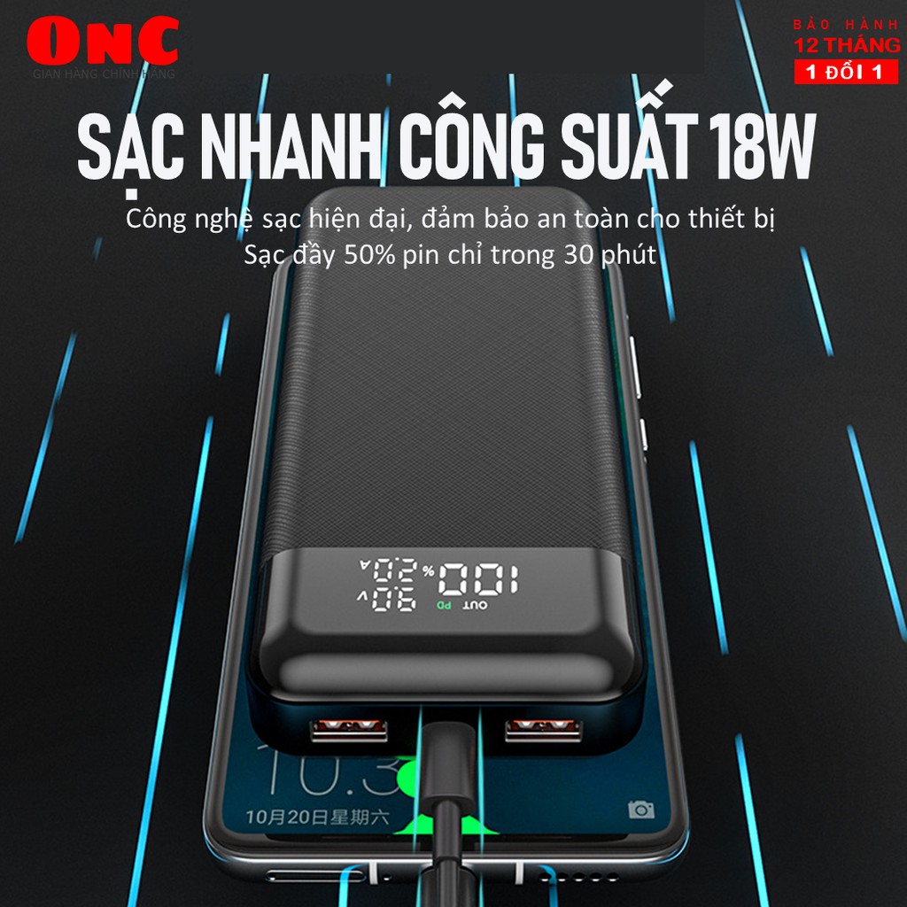 [BẢO HÀNH 12 THÁNG] Sạc dự phòng 20000mAh ONC Flash 20 Sạc nhanh PD 18W tặng túi bảo vệ