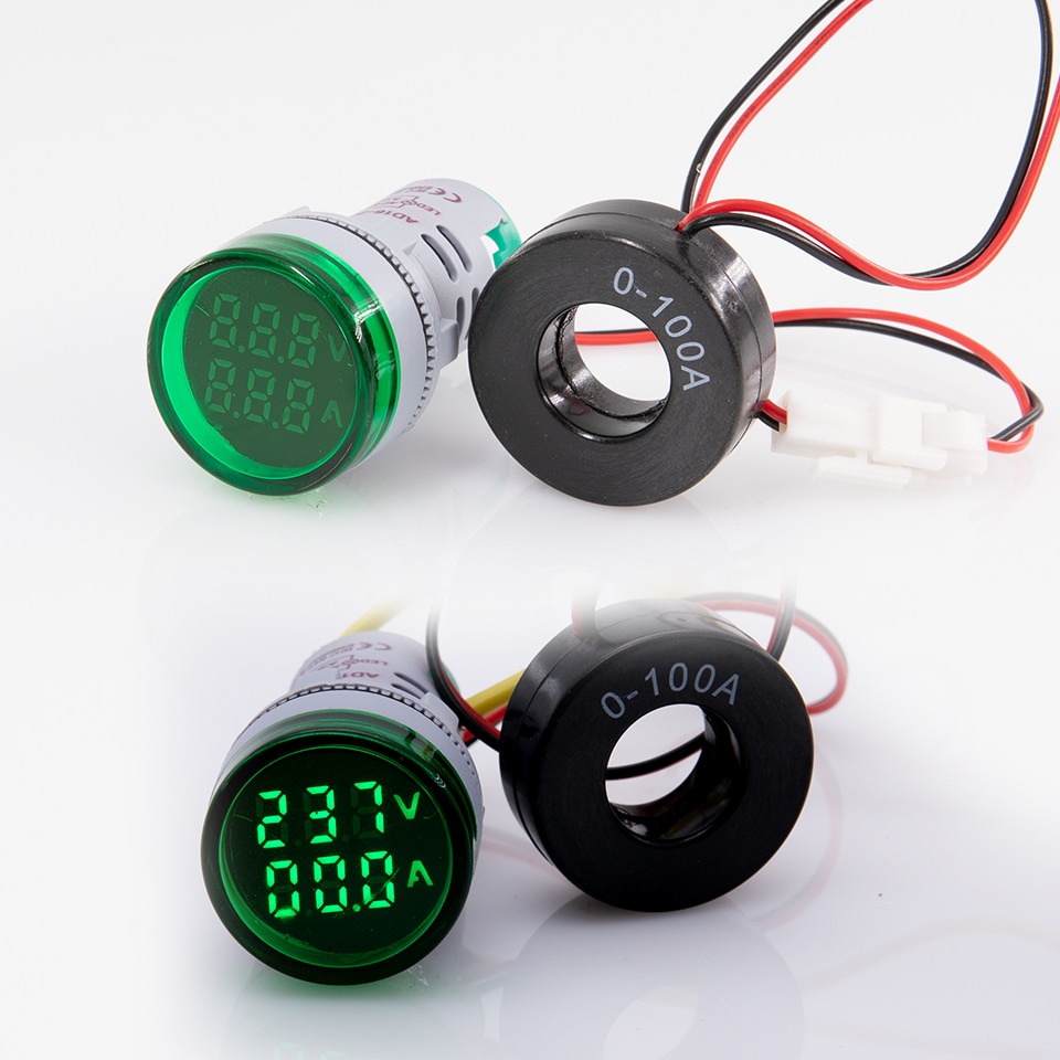 Vôn Kế Kỹ Thuật Số 22mm AC 50-500V 0-100A Có Đèn LED