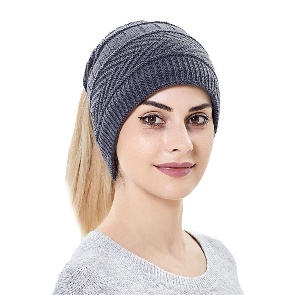 Maxg Mũ Beanie Dệt Kim Lót Lông Cừu Mềm Mại Giữ Ấm Cổ Đuôi Ngựa Chạy Bộ Thể Thao Mùa Đông