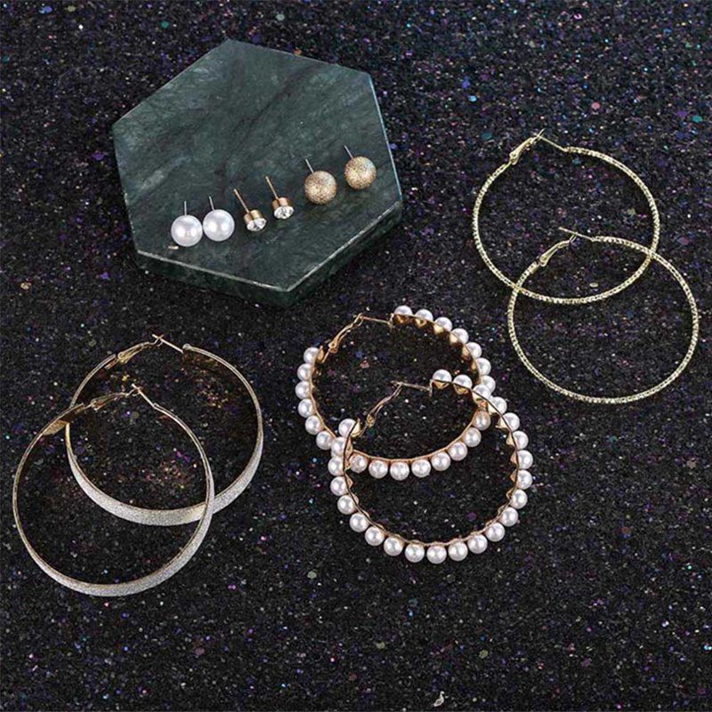 Set 6 Cặp Hoa Tai Dạng Vòng Thời Trang Dành Cho Nữ