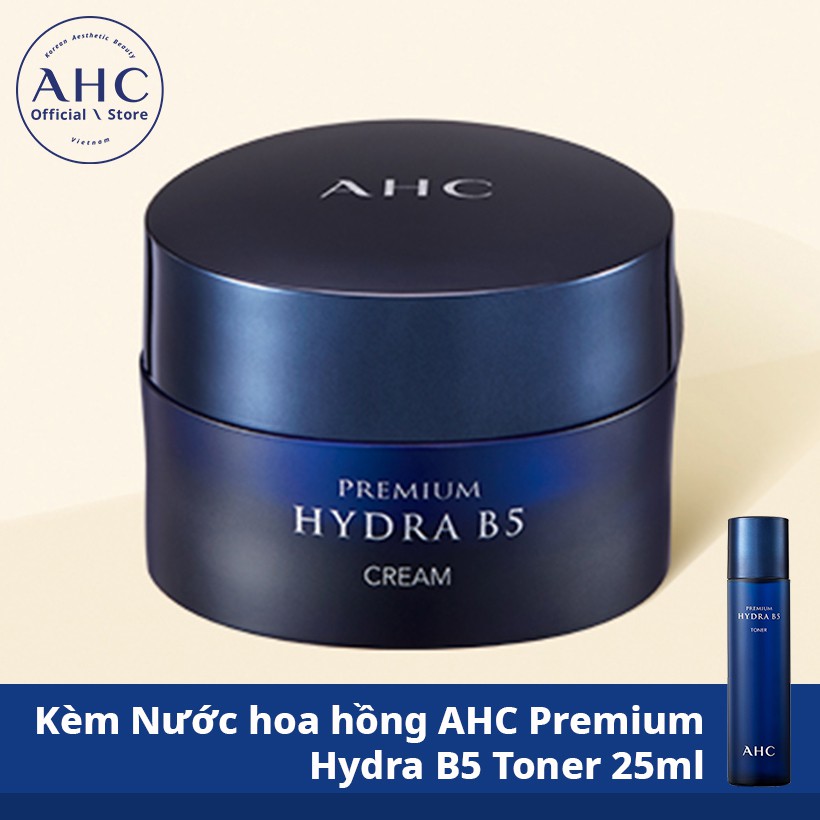 Combo Kem dưỡng da chống nếp nhăn AHC Premium Hydra Cream B5 50ml + Nước hoa hồng AHC Premium hydra 