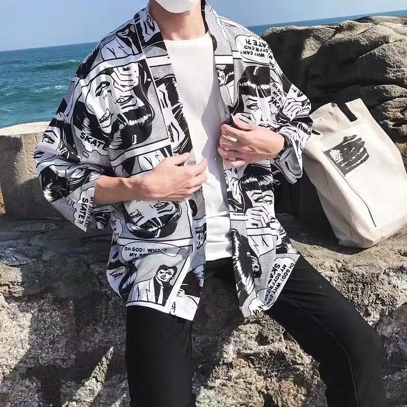 Men's Short Sleeve Shirt Printed with Personality Comics