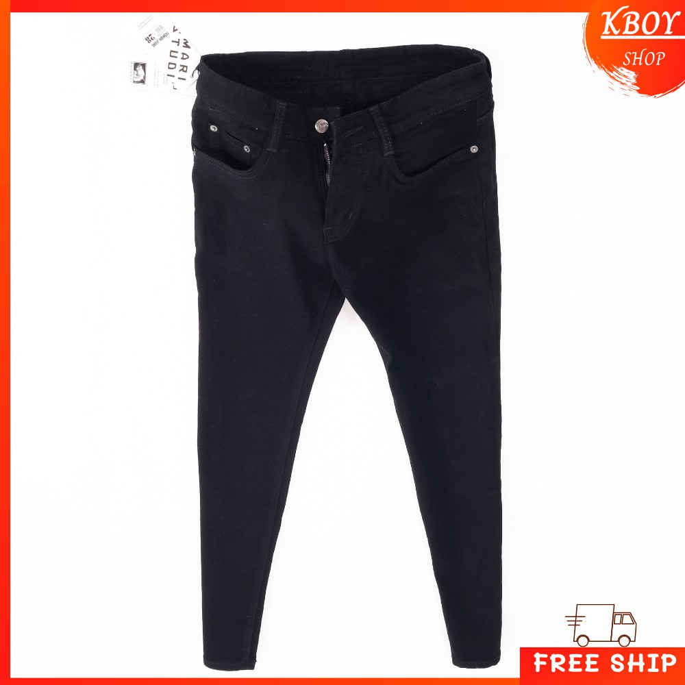 Quần jeans nam [𝐅𝐑𝐄𝐄 𝐒𝐇𝐈𝐏] Quần jean đen vải co giãn ống ôm vải mềm mịn cao cấp hợp dáng - QJ06