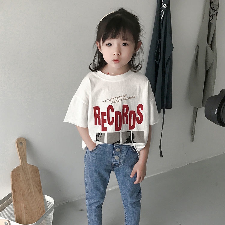 Áo Thun Cotton Tay Ngắn Dáng Rộng Phong Cách Hàn Quốc Thời Trang Mùa Hè Cho Bé Gái 2021