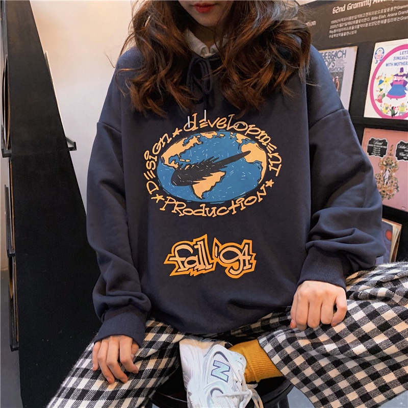 SUXI Áo Hoodie Tay Dài Dáng Rộng In Họa Tiết Thời Trang Hàn Quốc Cho Cặp Đôi