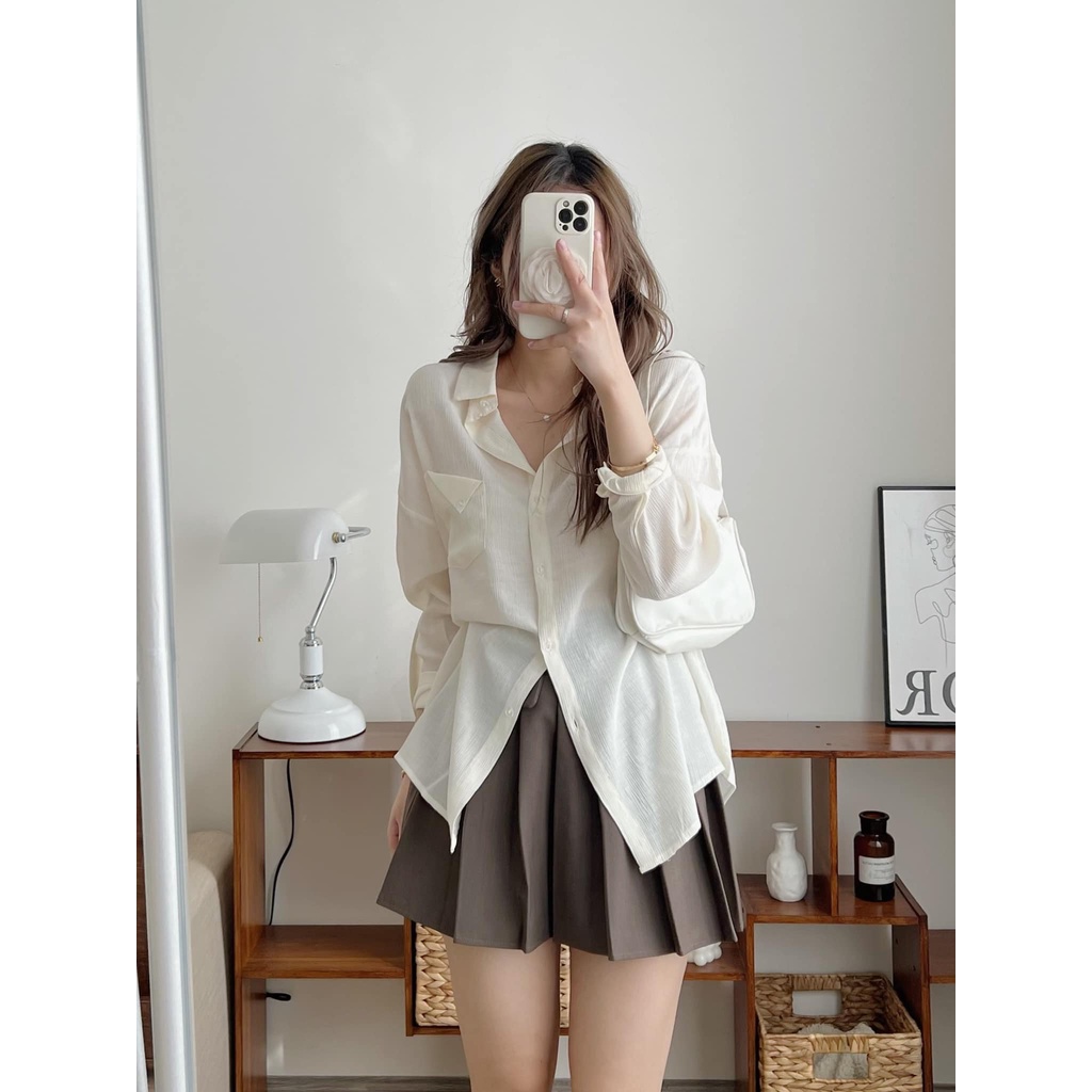 Áo sơ mi nữ đẹp tay dài chất đũi nhăn