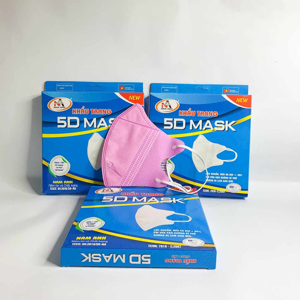 Khẩu Trang Y Tế 5D Mask Nam Anh Famapro quai thun - Lọc vi khuẩn, mùi và bụi mịn - Vải êm, dễ chịu, không lem son môi