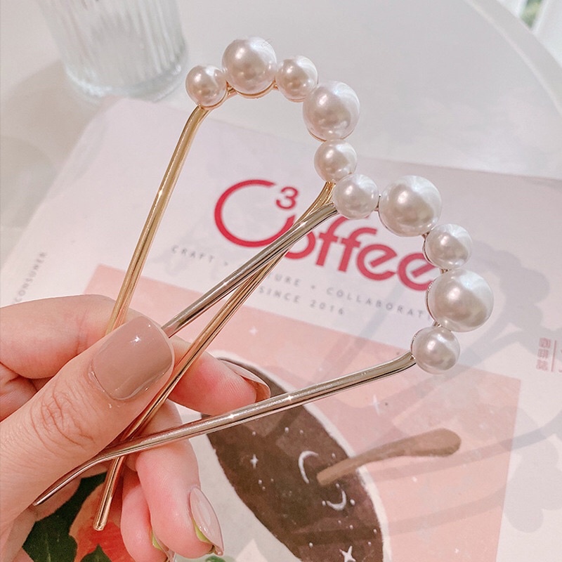 Trâm cài tóc chữ U đính hạt trai xinh xắn hot trend