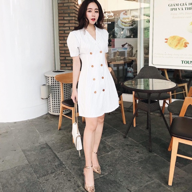 Đầm kiểu vest sọc trắng 2 lớp size S M (kèm ảnh thật)