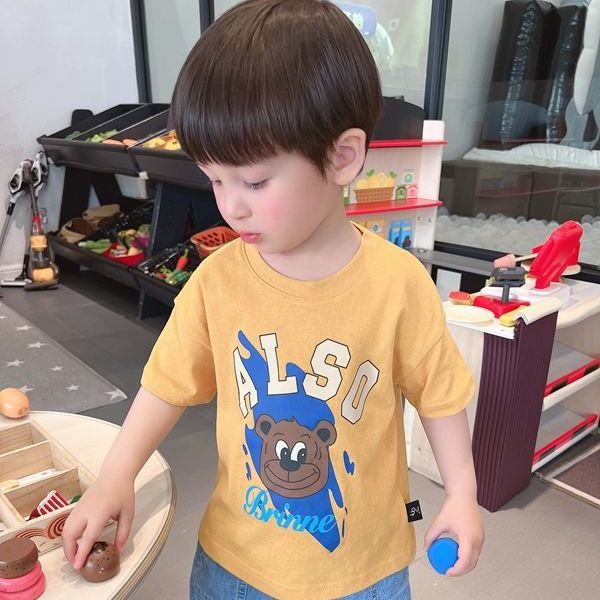 Áo Thun Tay Ngắn Cổ Tròn 100% Cotton Phong Cách Hàn Quốc Thời Trang Mùa Hè Cho Bé