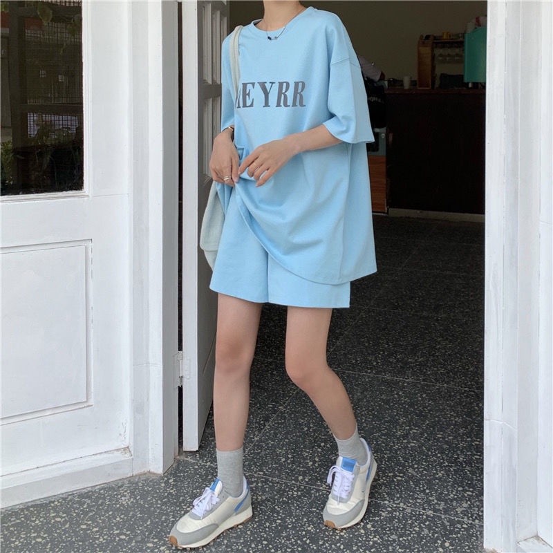 COZOK Màu Sắc set Áo Thun Ngắn Tay Form Rộng Và Quần short Thời Trang Dành Cho Nữ