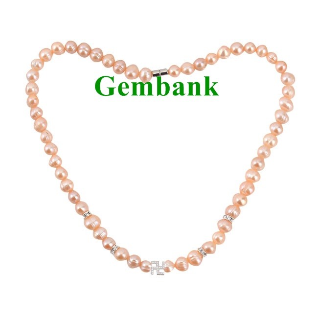 Dây Chuyền Ngọc Trai Hồng Mặt Chữ Vạn Trắng An Bình GEMBANK