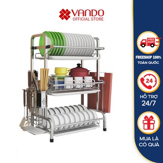 Kệ Bát Giá Bát Kệ Chén 💕FREESHIP💕Kích Thước Nhỏ Đặt Dưới Tủ Bát, CHÍNH HÃNG VANDO Loại 2/3 Tầng INOX/Thép CarBon Bền B