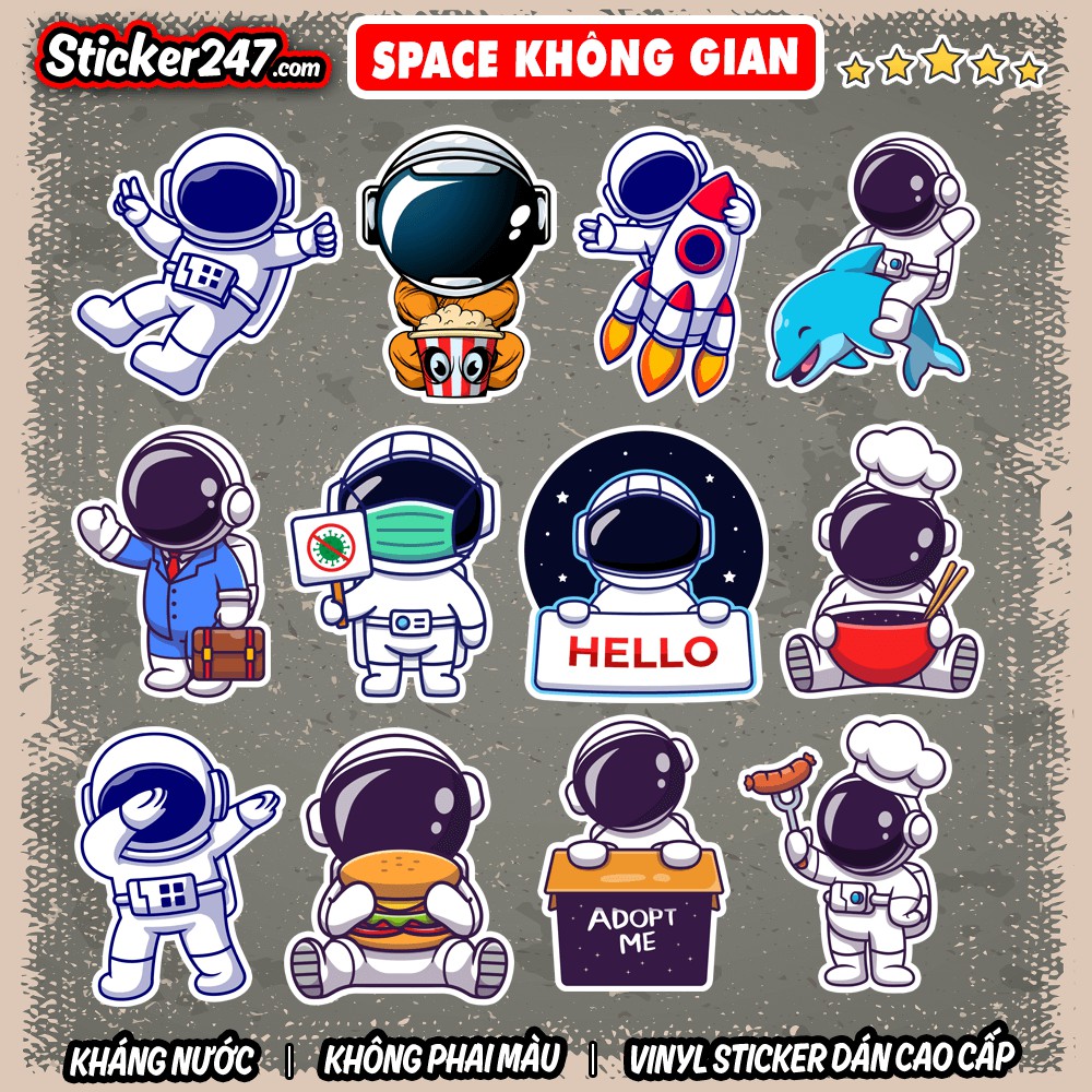 Sticker Phi Hành Gia 🌈𝑭𝒓𝒆𝒆𝒔𝒉𝒊𝒑 Sticker Dán Mũ Bảo Hiểm, Dán Vali, Đàn Guitar - Chống Thấm Nước Space, Galaxy - SPA12