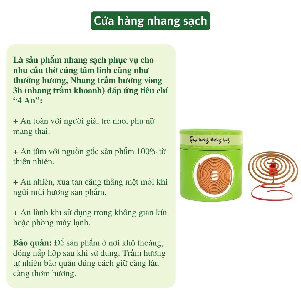 Nhang vòng trầm hương Nhang Xanh - Thời gian cháy 3h, hương thơm dịu nhẹ, tự nhiên