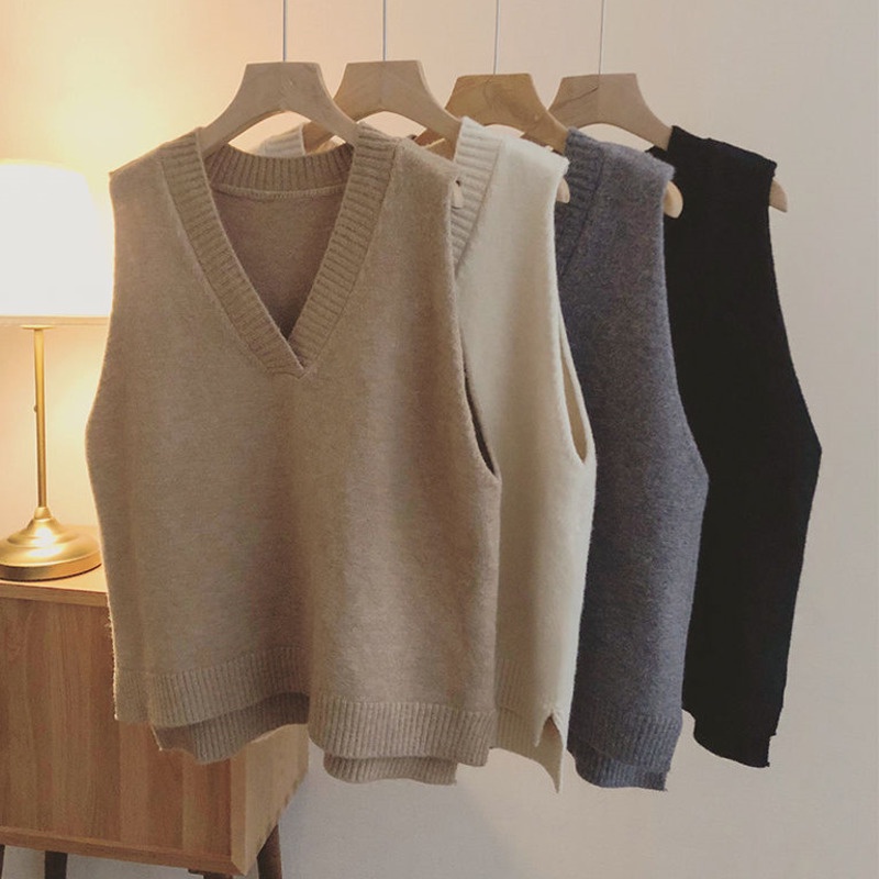 Áo Sweater Dệt Kim Sát Nách Màu Trơn Đơn Giản Thời Trang Mùa Thu