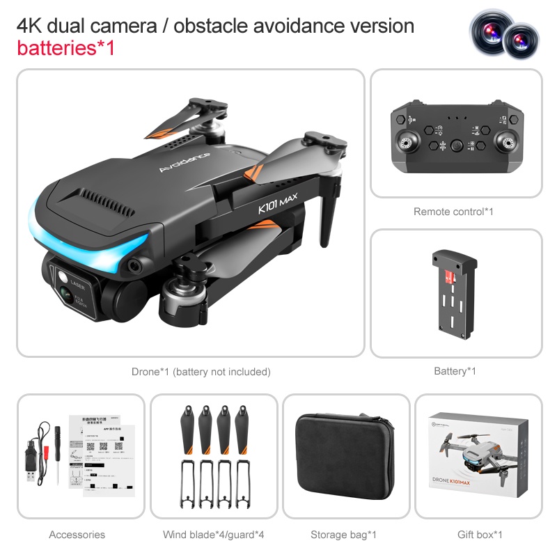 【Có Video Hướng Dẫn Cho Người Mới】 K101 Max Flycam Giá Rẻ, Camera Kép HD Với Cảm Biến Tránh Va Chạm, Mini Drone 2022