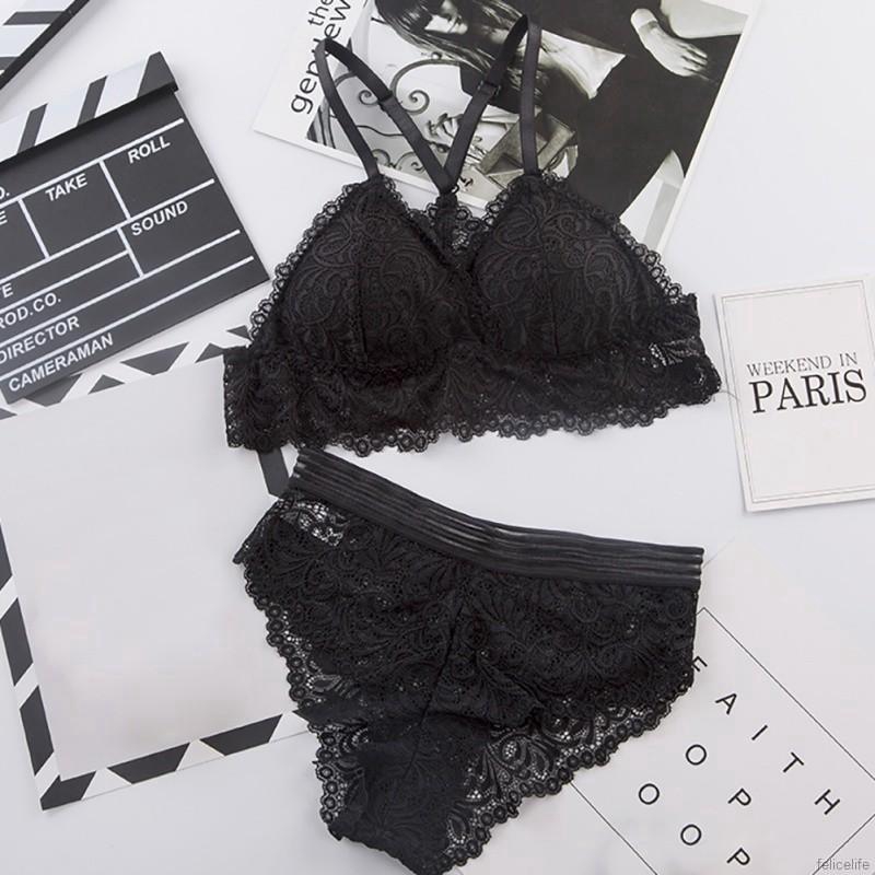 Set áo ngực 2 dây &amp; quần lót nữ thêu ren sexy