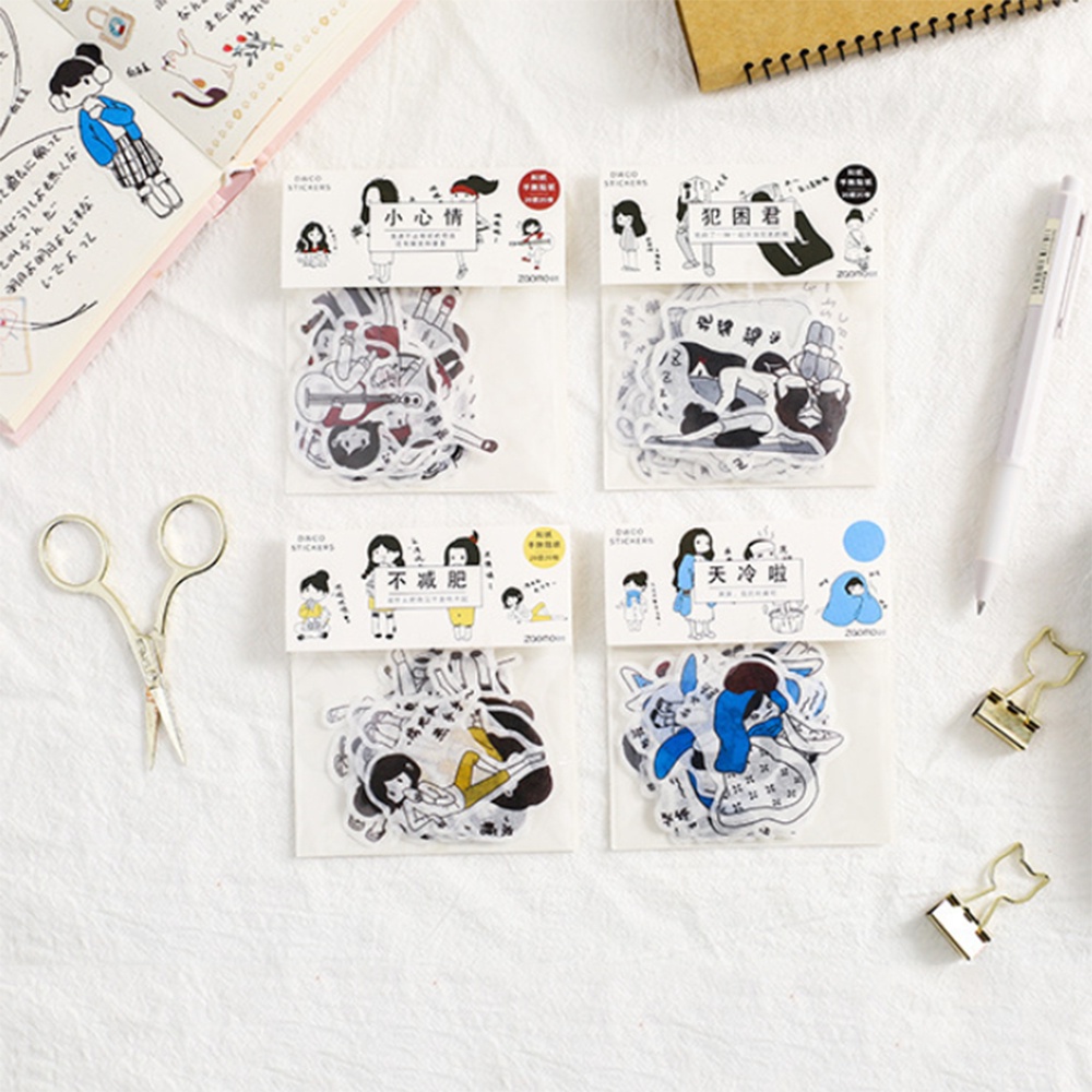 Combo 40 miếng sticker dán sổ Cute girls dùng dán trang trí sketchbook/ tập vở/ nhật ký - VP084