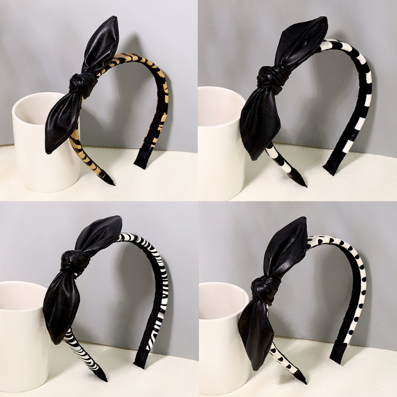 Băng Đô Nơ Bằng Da Họa Tiết Da Báo / Kẻ Sọc / Chấm Bi Dành Cho Nữ