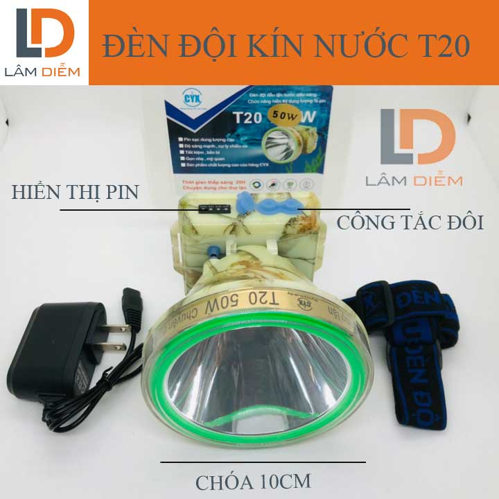 ĐÈN PIN SẠC ĐỘI ĐẦU SIÊU SÁNG HIỂN THỊ PHẦN TRĂM PIN T16 - 20