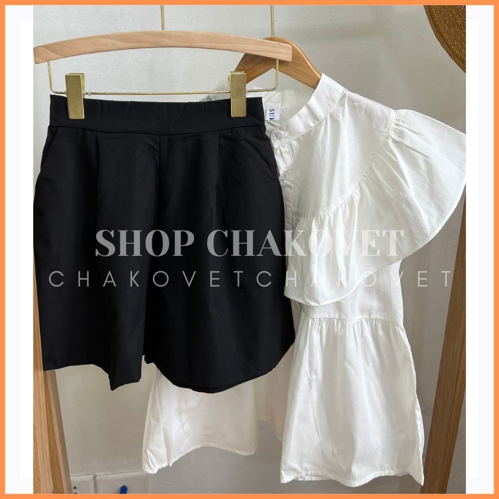 Set đồ nữ sơ mi quần đùi S8234 set babydoll nữ kèm quần, kiểu áo cổ tàu cánh tiên bánh bèo sang chảnh freesize -CHAKOVET