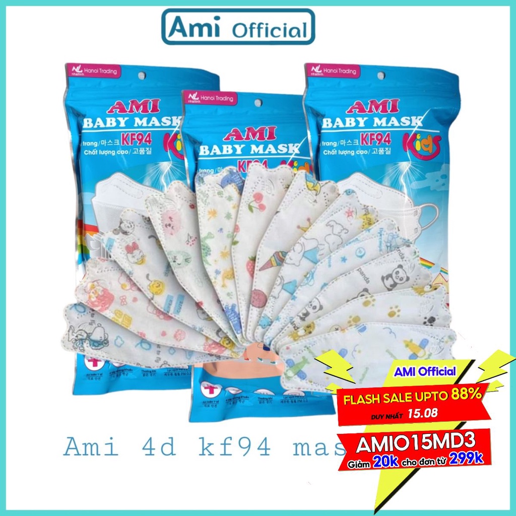 Khẩu trang KF94 4D cho bé kháng khuẩn AMI MASK chống bụi mịn hàng cao cấp khẩu trang Ami official