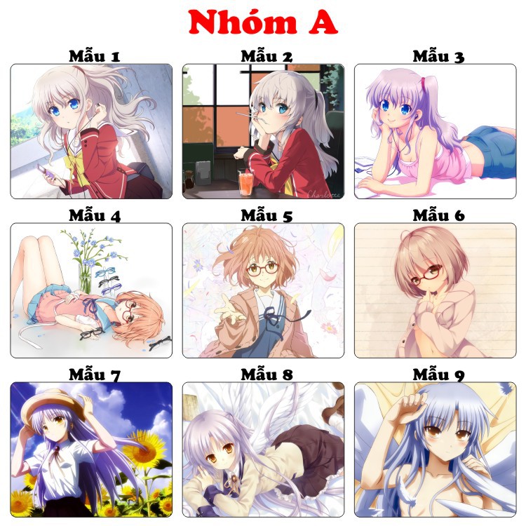 <36 mẫu> Lót chuột máy tính Waifu Anime dành cho otaku cỡ bàn di chuột lớn 20x24cm chất liệu mouse pad cao su