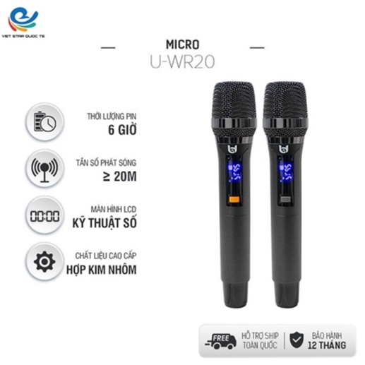 Micro Không Dây Karaoke Việt Star Quốc Tế U-WR20, Chuyên Dành Cho Mọi Loa Kéo, Âm Ly, Tần Số 50, bảo hành 12 tháng
