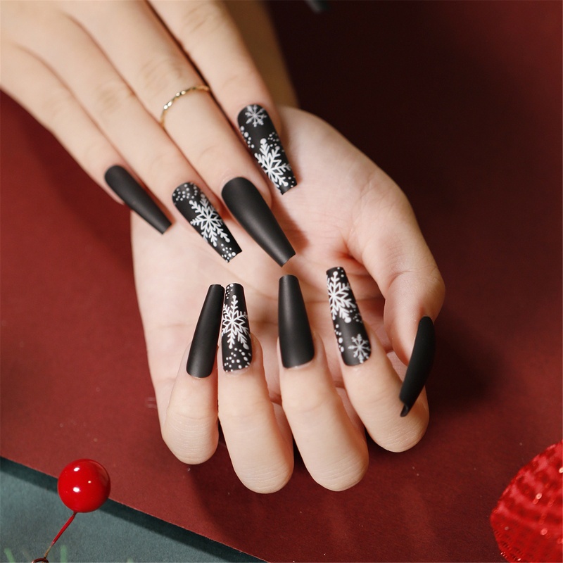 Set 24 Móng Tay Giả Phủ Toàn Diện Họa Tiết Giáng Sinh