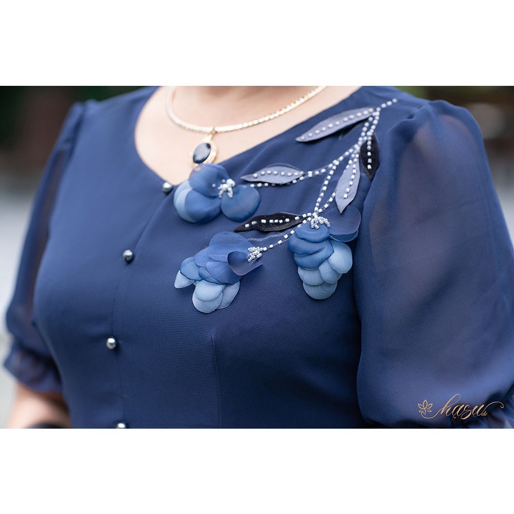 Váy trung niên/ Đầm trung niên - DV18 xanh than chân ren