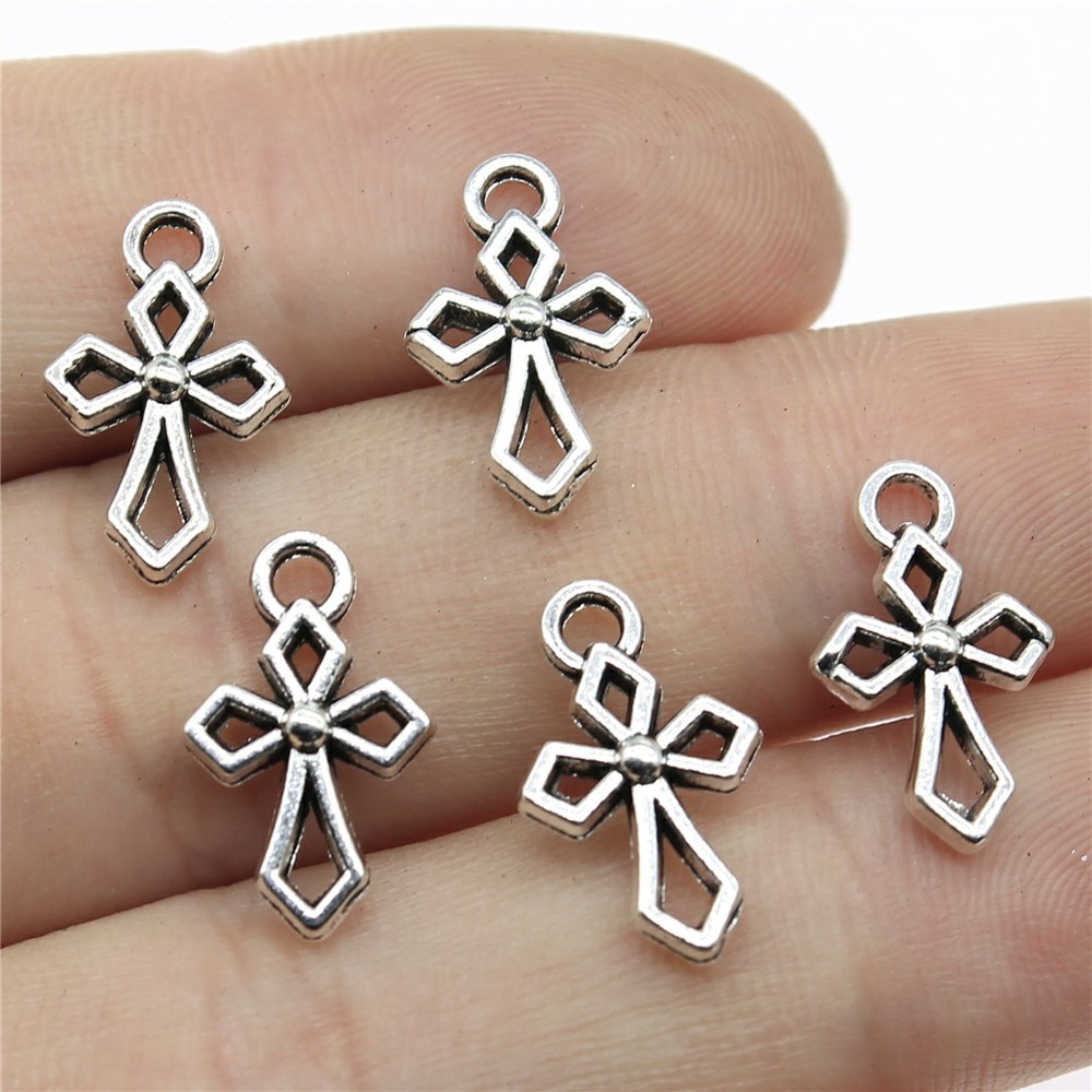 CHARMS Bộ 30 Mặt Dây Chuyền Bạc Hình Chữ Thập Kích Thước 17x10mm