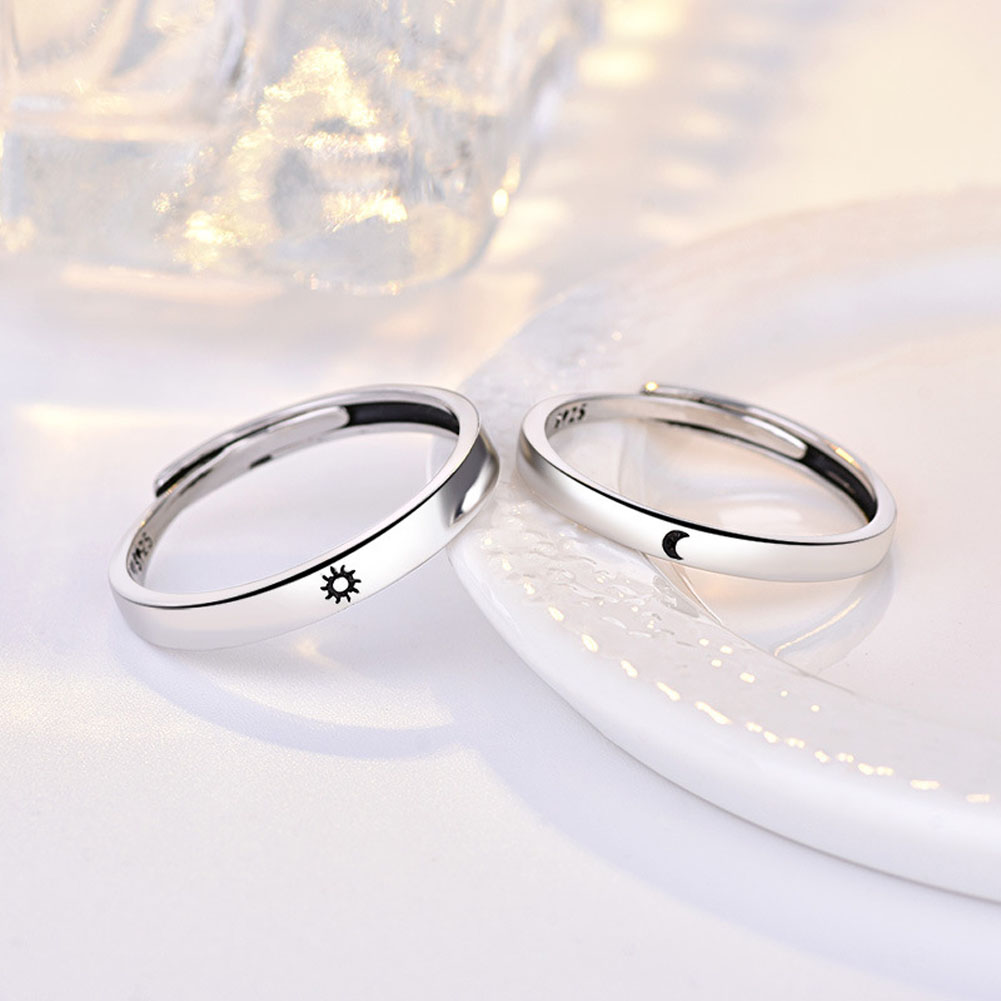 Sliver Adjustable Moon And Sun Couple Ring Valentine's Day Present