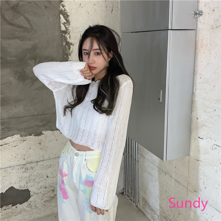 Áo Dệt Kim Tay Dài Cổ Tròn Thời Trang Mùa Thu Quyến Rũ Cho Nữ