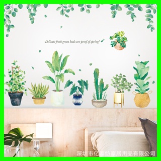 Decal dán tường tán lá+ chậu cây