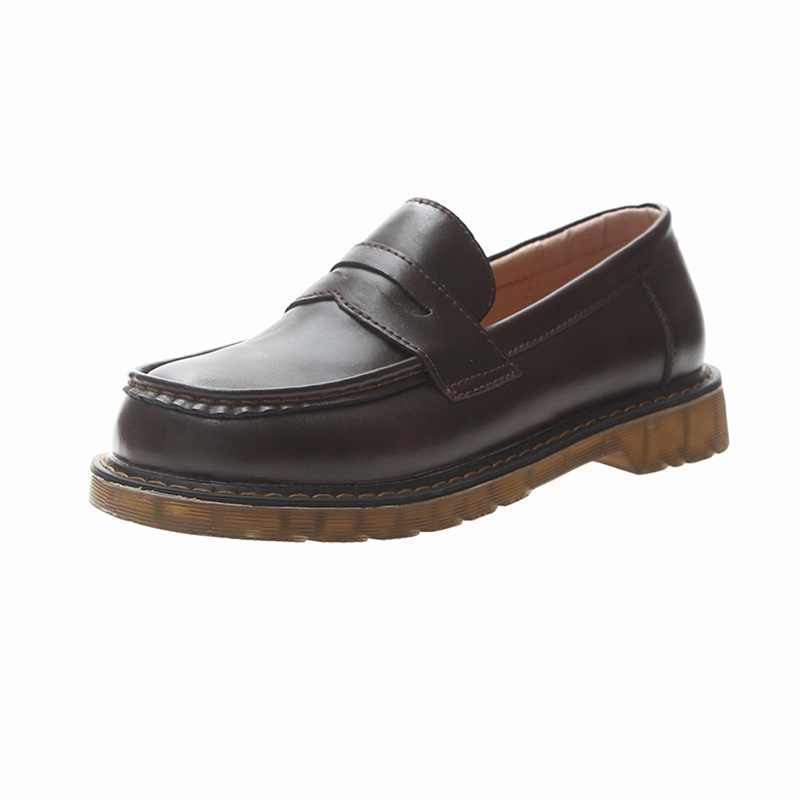 Giày IELGY da PU mũi tròn thoáng khí phong cách Hàn Quốc retro thời trang dành cho nữ