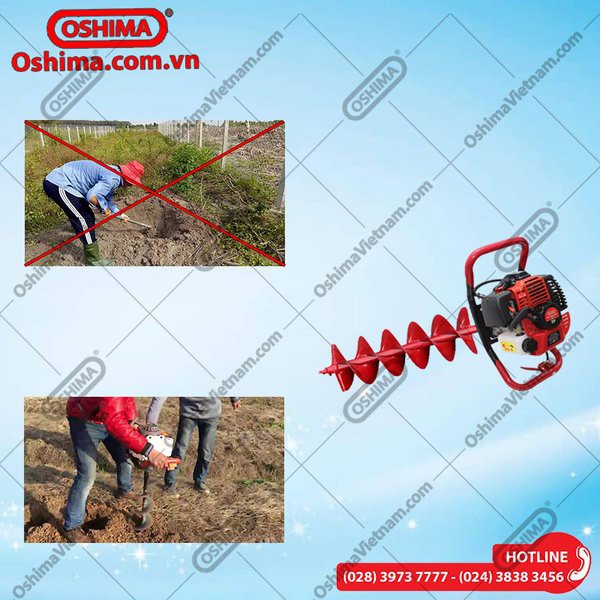 Máy khoan Đất Oshima 2P+ MŨI KHOAN 200, Máy khoan lỗ trồng cây OSHIMA 2P