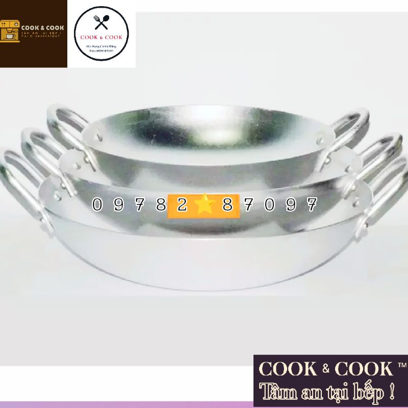 [CHÍNH HÃNG] Chảo nhôm sâu lòng 2 quai Mạnh Hùng ft VIETCOOK chảo xào công nghiệp size to 30, 32, 34, 36, 38, 40 cm