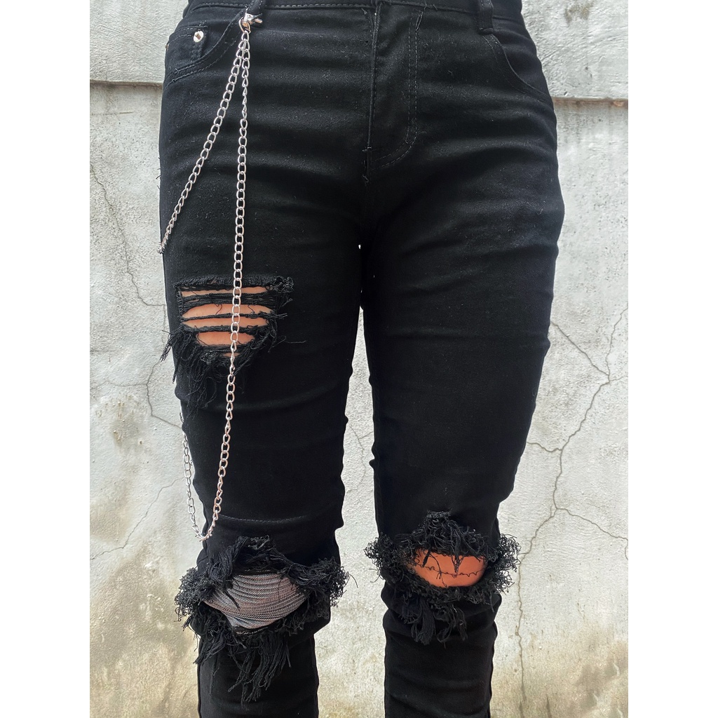 QUẦN BIKERJEANS RÁCH GỐI MÀU ĐEN GỐI XÁM