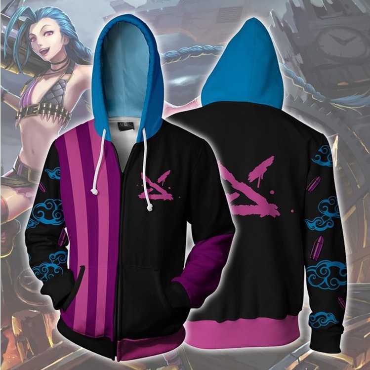 LOL Arcane Dây Kéo Áo Khoác 3D In Áo Khoác Ngoài Thời Trang