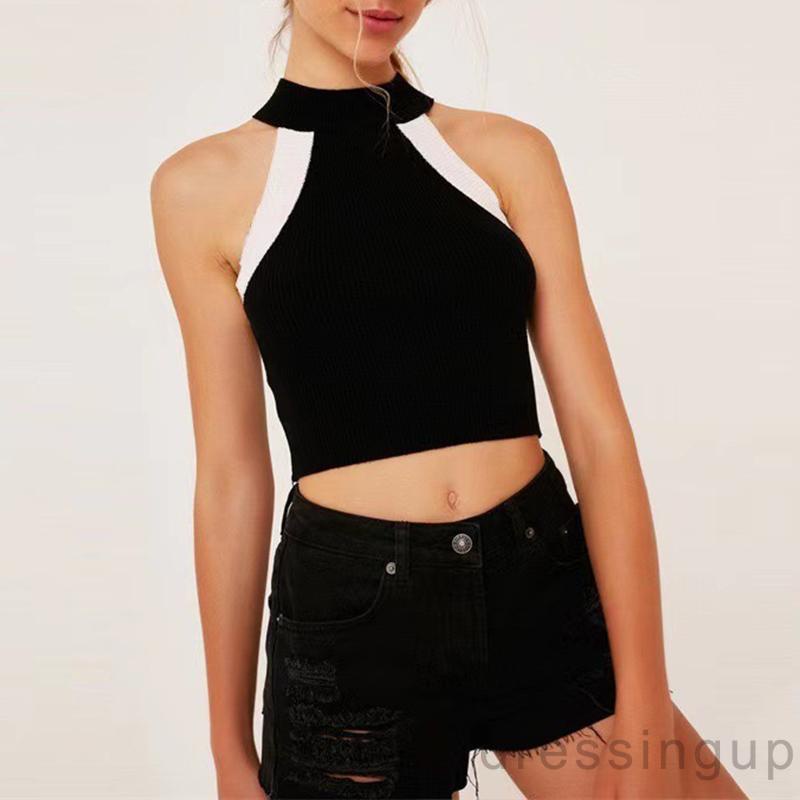 Áo Croptop Dệt Kim Cổ Tròn Màu Sắc Thời Trang Mùa Hè Cho Nữ