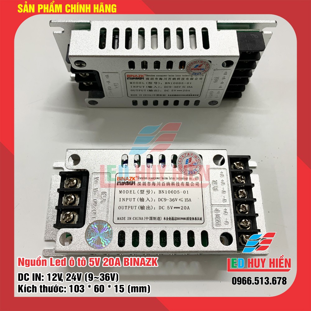 mạch nguồn hạ áp DC-DC 5v 20A (100W) BINAZK chuyên ô tô (Nguồn 5V20A BINAZK dùng cho module led, Led)