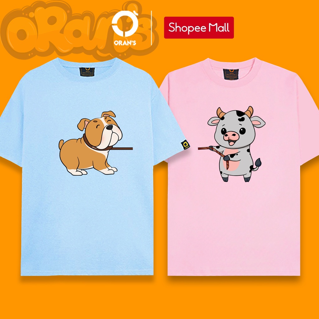 Áo gia đình in hình con bò kéo con pull 07 tay lỡ Oversize chất COTTON 4C, FULLBOX ORANS COUPLE TEE - ORAN'S