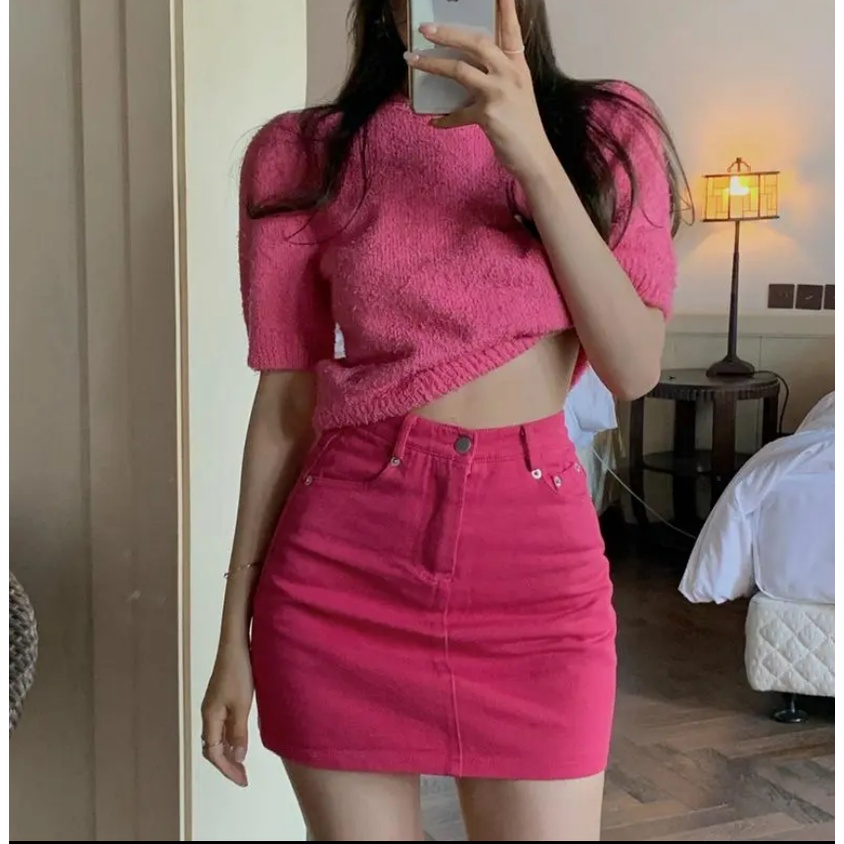 Chân váy jean Chữ a Lưng Cao Màu Sắc Thời Trang Cho Nữ