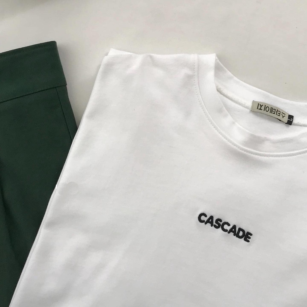 ÁO THUN NỮ TAY LỠ FORM RỘNG UNISEX THÊU CHỮ CASCADE TRƯỚC SAU MÀU BE MÀU TRẮNG SIÊU MÁT CỰC TREND HADI HOT HIT