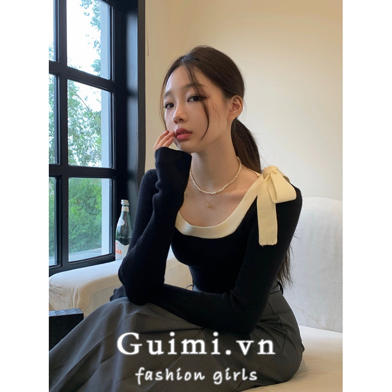 Áo dệt kim NZN tay dài thắt nơ thời trang cho nữ