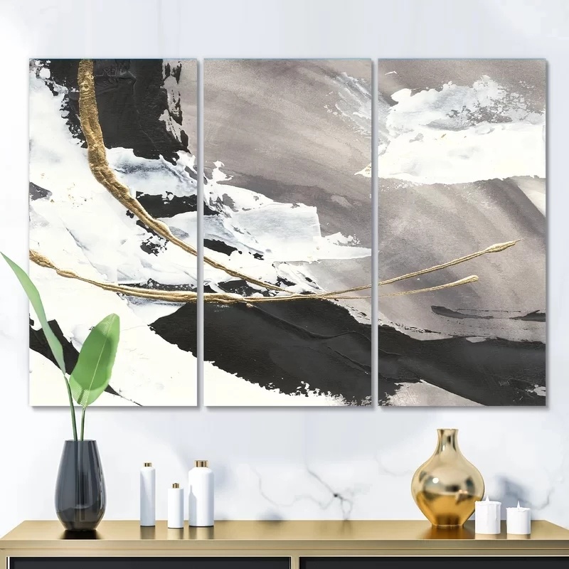 Canvas In 3 Pcs Poster Trang trí nội thất Bức tranh đen trắng Tranh trừu tượng Tường nghệ thuật tối giản Hình ảnh mô-đun Phòng khách đóng khung