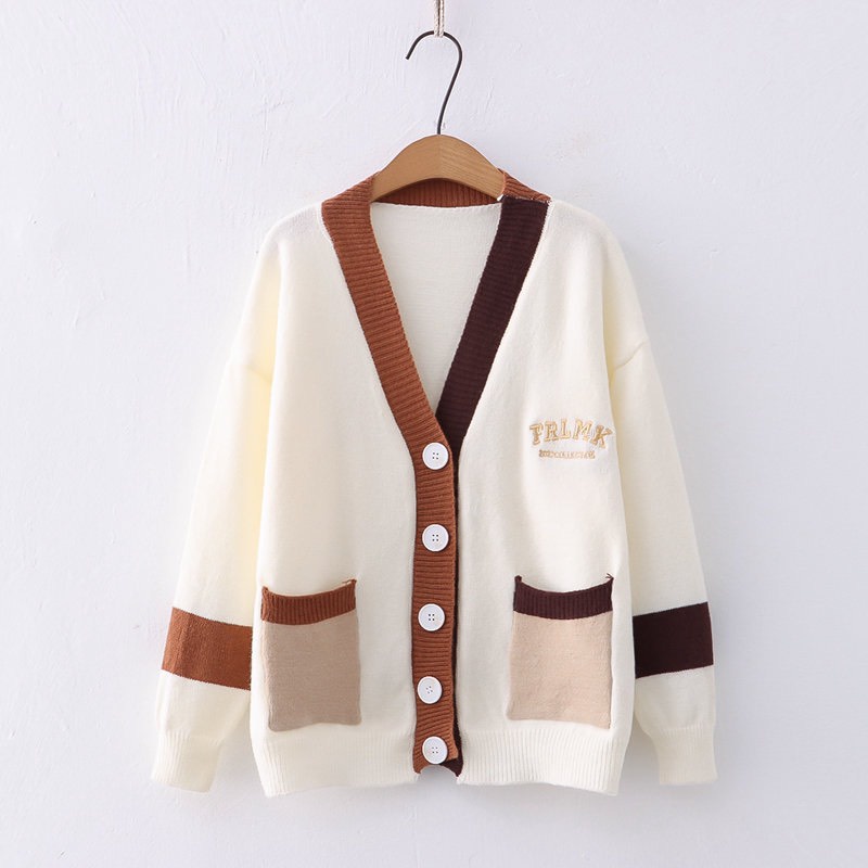 Áo khoác len cardigan thêu chữ dáng rộng phong cách Hàn quốc KL16
