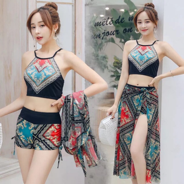 Bikini đồ bơi đi biển 2 mảnh kèm khăn dễ thương phong cách Hàn Quốc Shop Gió BKN01